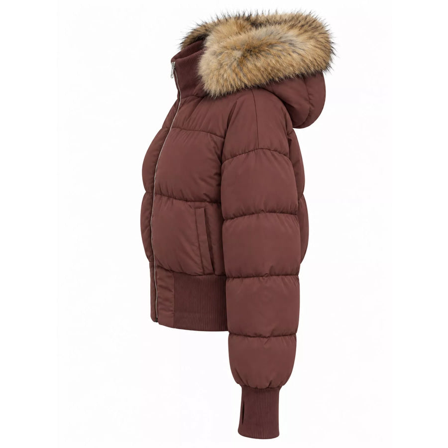 Faux Fur Hooded Puffer Outerwear Apparel and Accessories