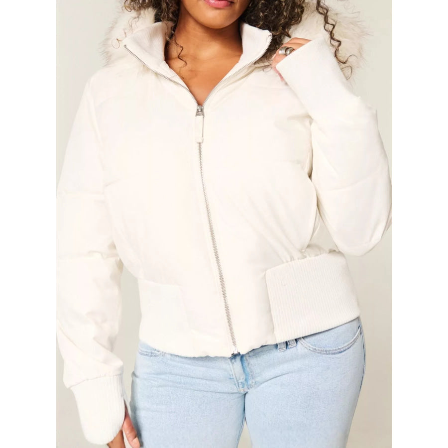 Faux Fur Hooded Puffer Outerwear White / S Apparel and Accessories