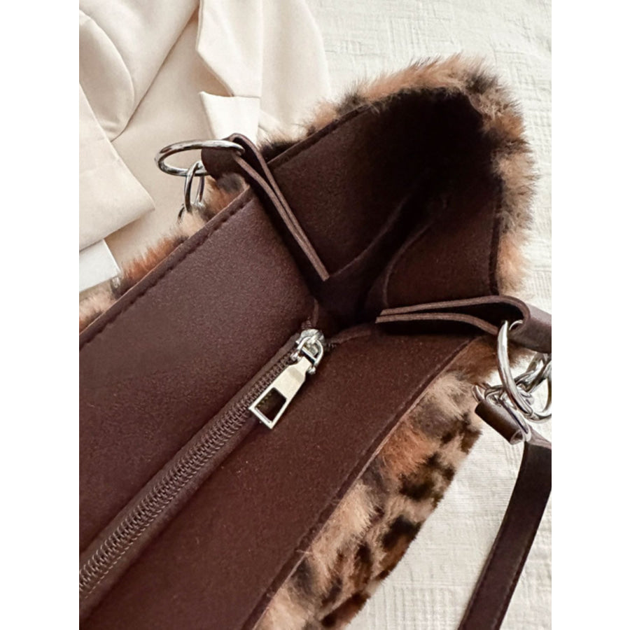 Faux Fur Leopard Shoulder Bag Apparel and Accessories