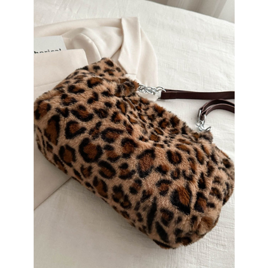 Faux Fur Leopard Shoulder Bag Apparel and Accessories