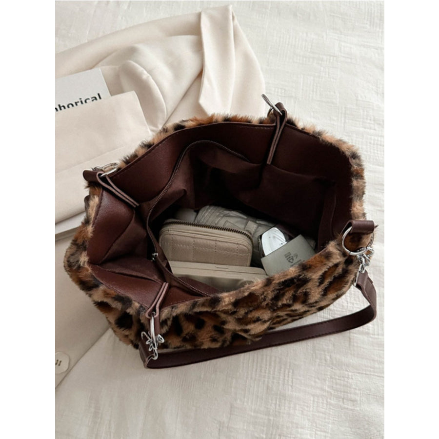 Faux Fur Leopard Shoulder Bag Apparel and Accessories