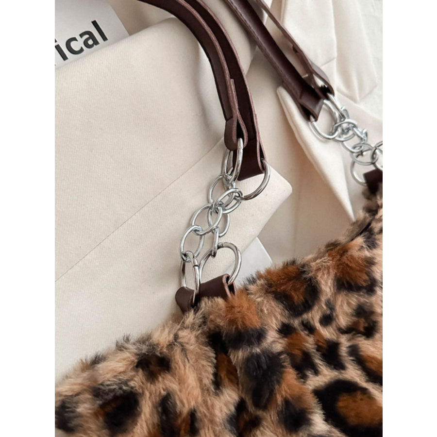 Faux Fur Leopard Shoulder Bag Apparel and Accessories