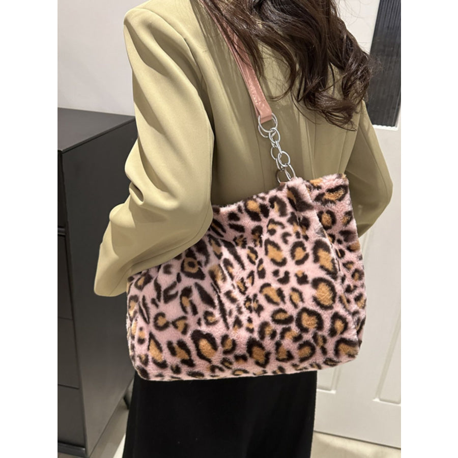 Faux Fur Leopard Shoulder Bag Apparel and Accessories