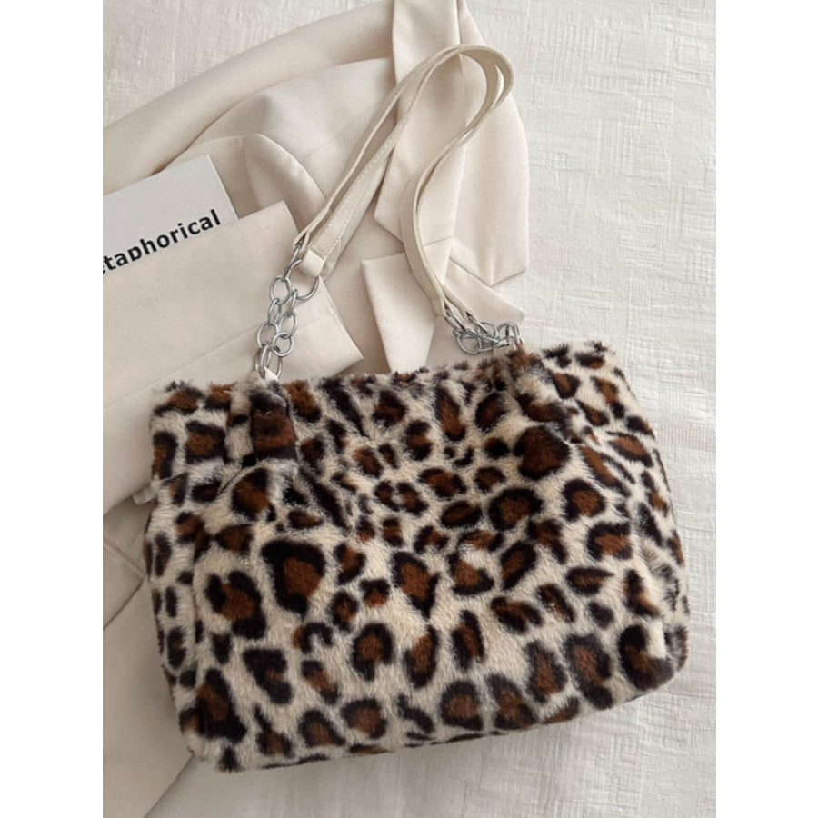 Faux Fur Leopard Shoulder Bag Apparel and Accessories