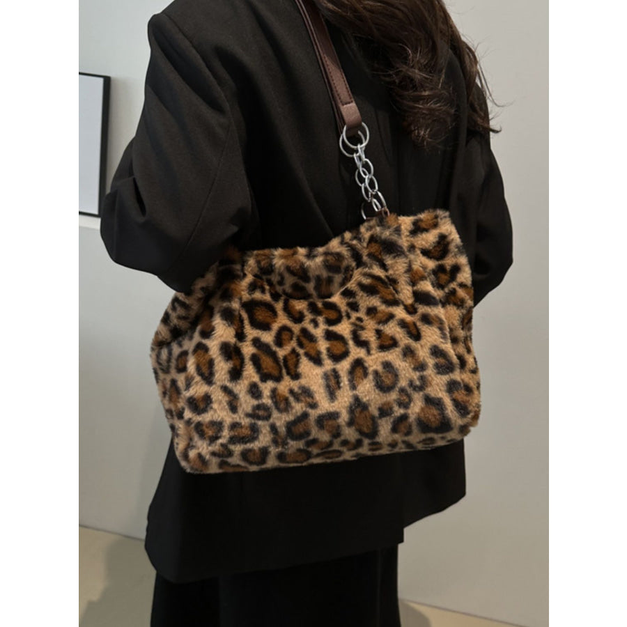 Faux Fur Leopard Shoulder Bag Apparel and Accessories