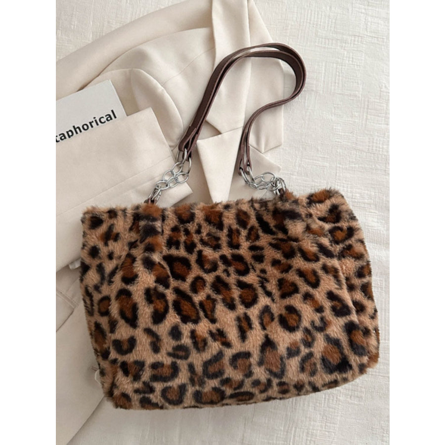 Faux Fur Leopard Shoulder Bag Apparel and Accessories