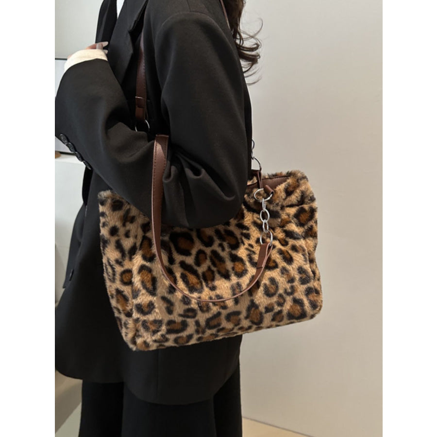 Faux Fur Leopard Shoulder Bag Apparel and Accessories