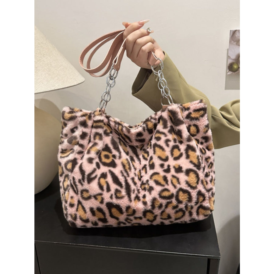 Faux Fur Leopard Shoulder Bag Pink / One Size Apparel and Accessories