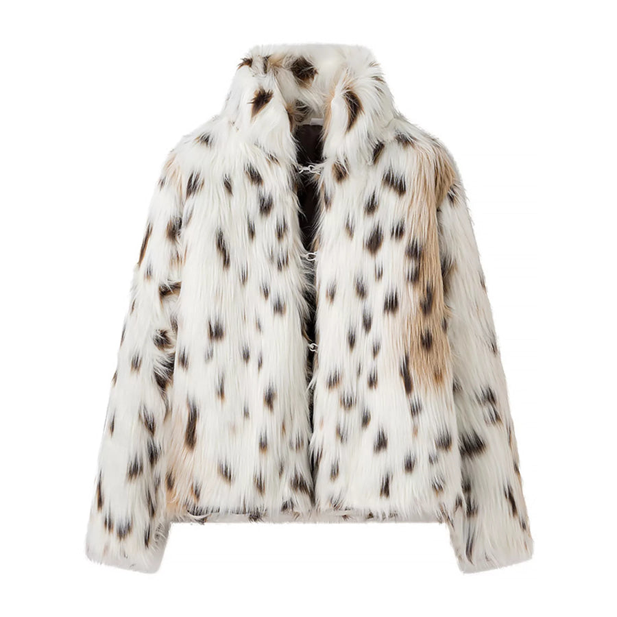 Faux Fur Leopard Turtleneck Outerwear Apparel and Accessories