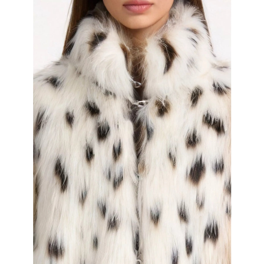 Faux Fur Leopard Turtleneck Outerwear Apparel and Accessories