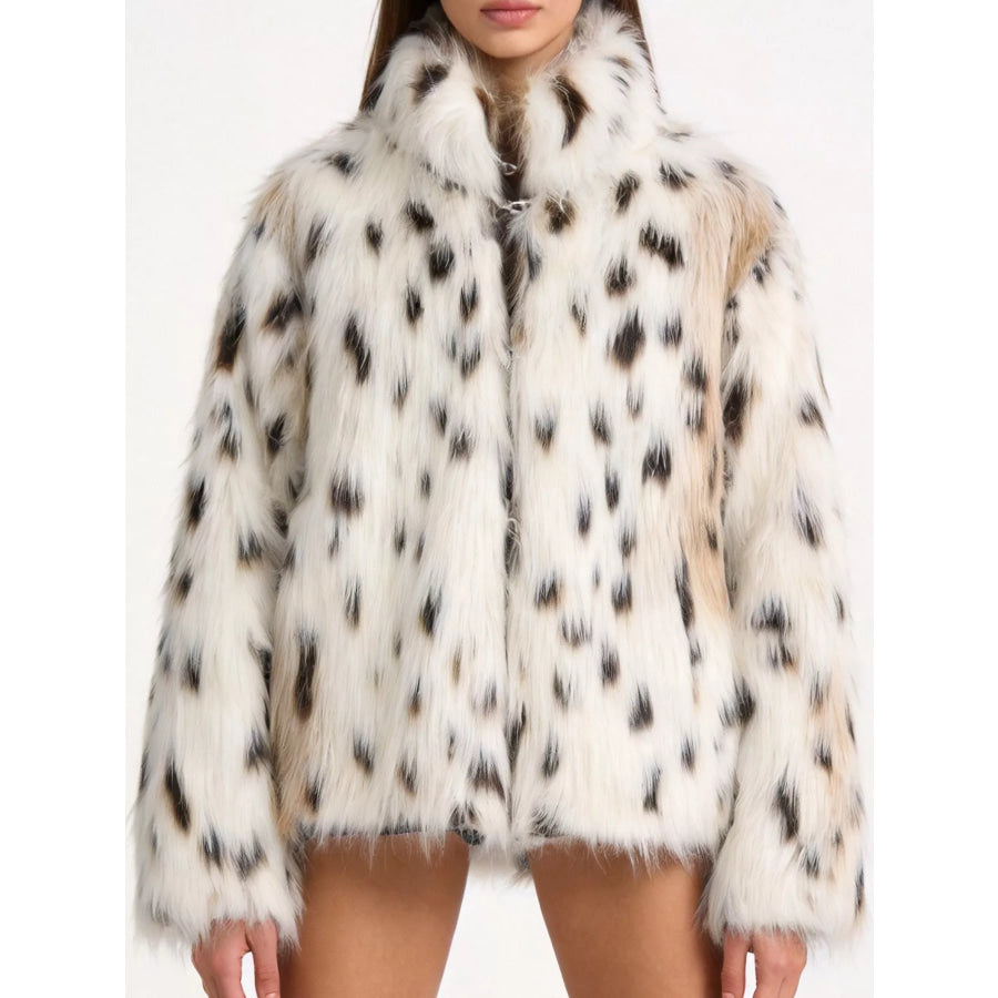 Faux Fur Leopard Turtleneck Outerwear As Pictured / S Apparel and Accessories