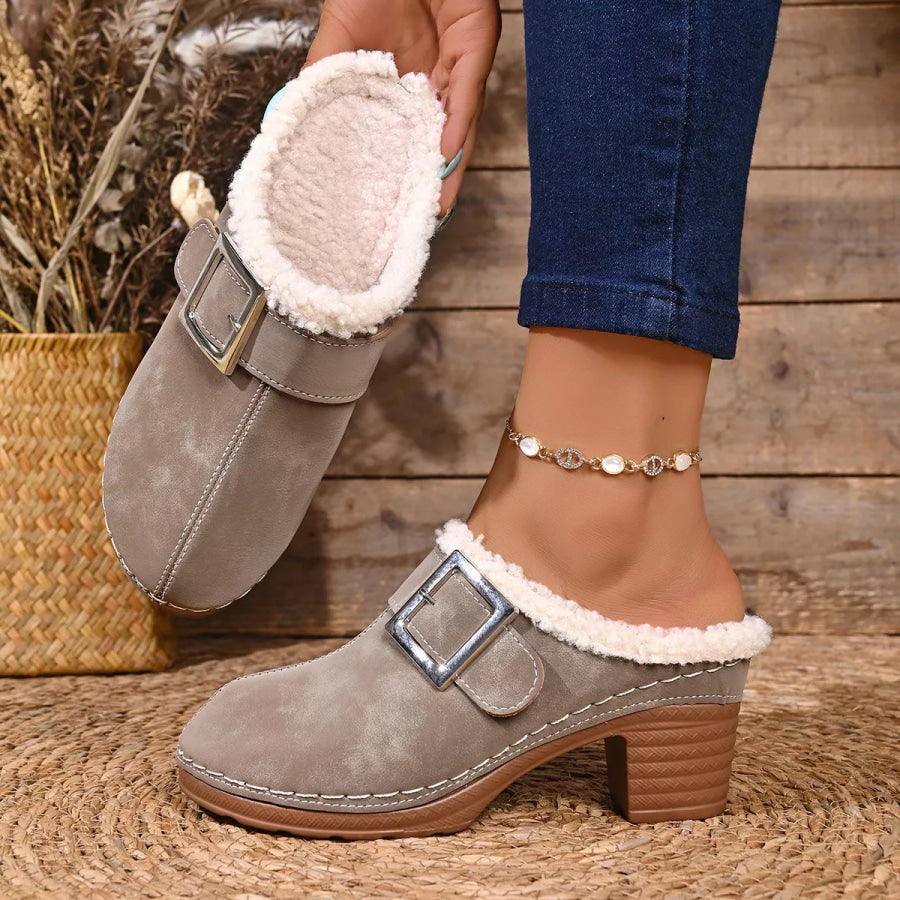 Faux Fur Lined Block Heel Shoes Apparel and Accessories