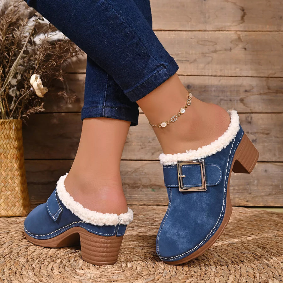 Faux Fur Lined Block Heel Shoes Apparel and Accessories