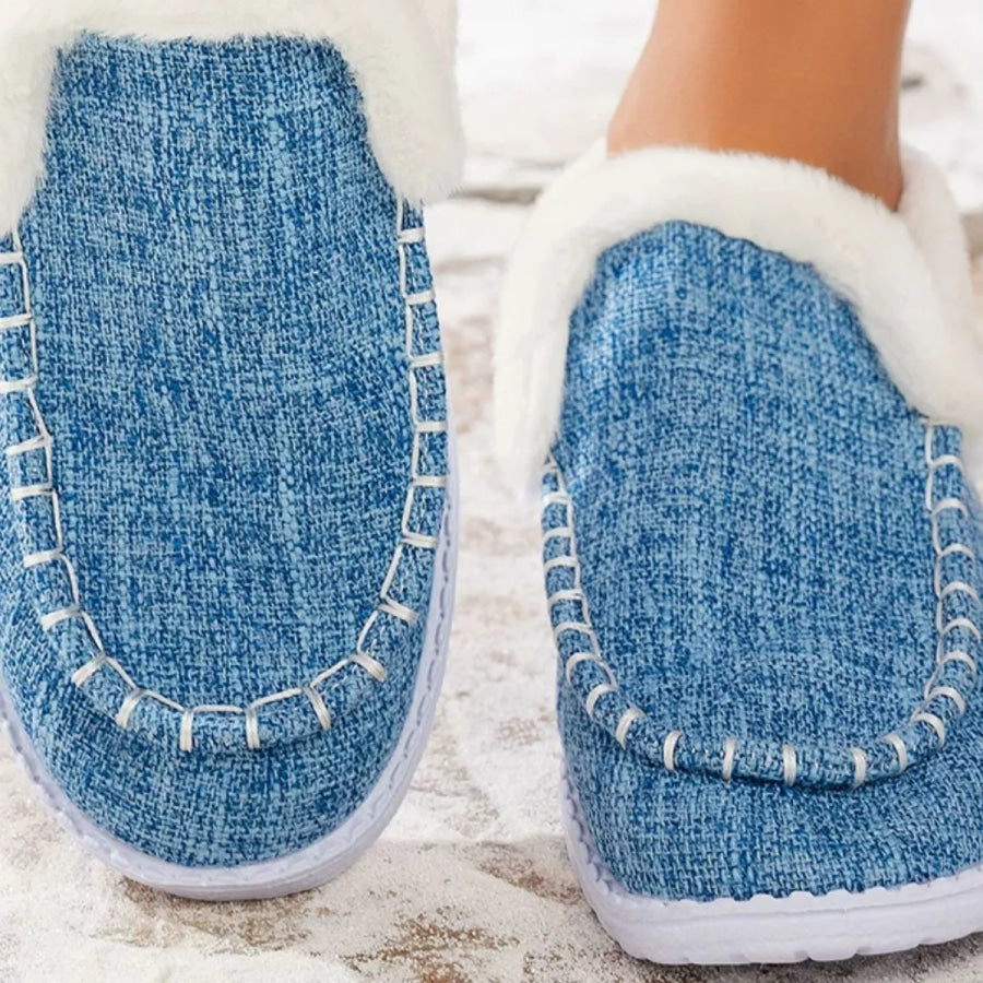 Faux Fur Lined Round Toe Shoes Light Blue / 36 Apparel and Accessories