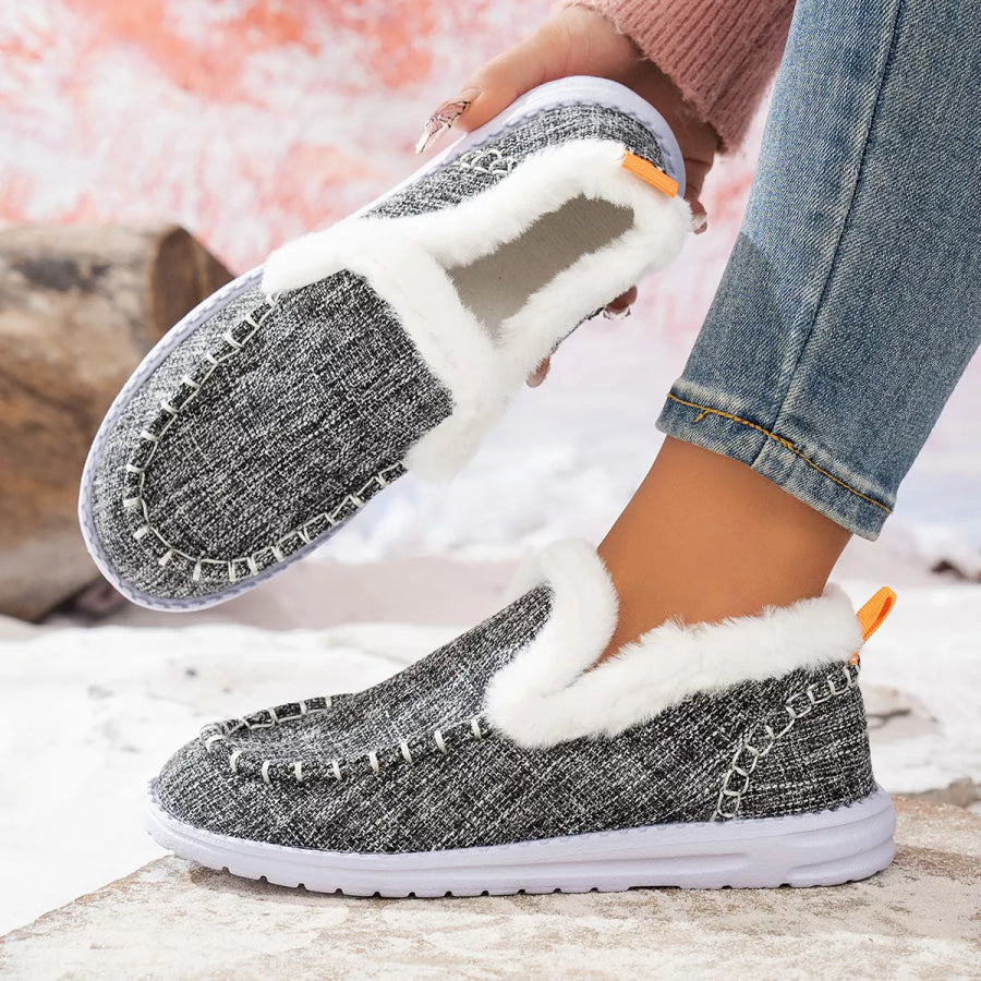 Faux Fur Lined Round Toe Shoes Grey / 36 Apparel and Accessories