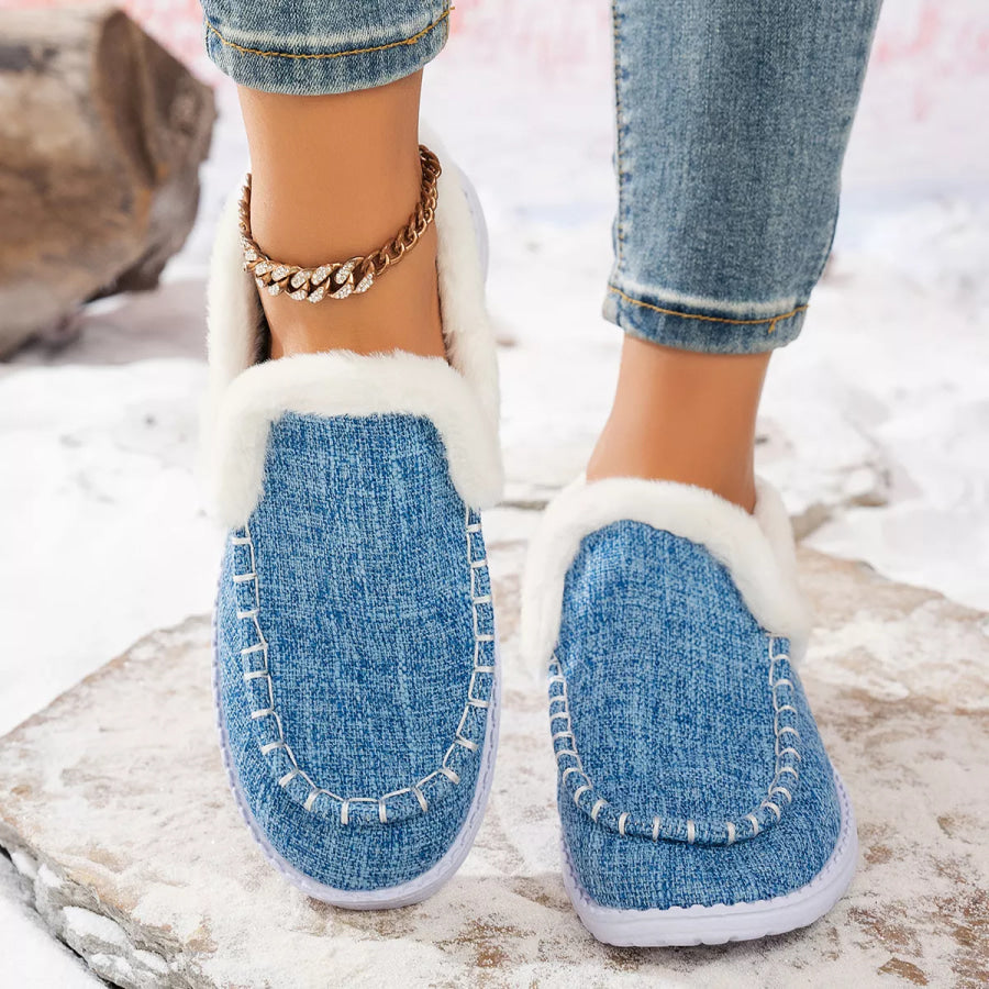 Faux Fur Lined Round Toe Shoes Light Blue / 36 Apparel and Accessories