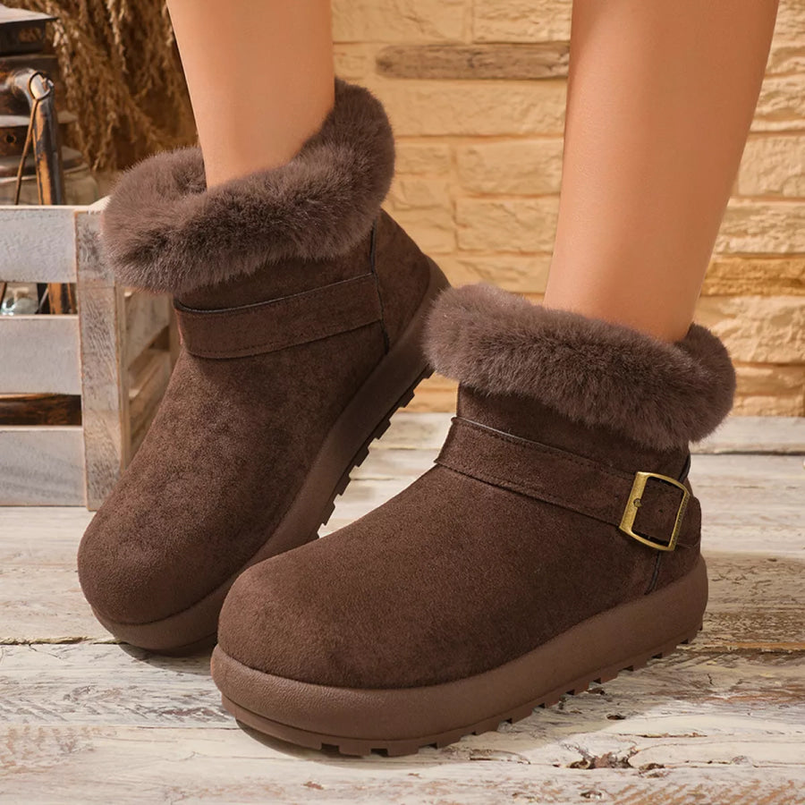 Faux Fur Lined Suede Winter Boots Coffee Brown / 36 Apparel and Accessories