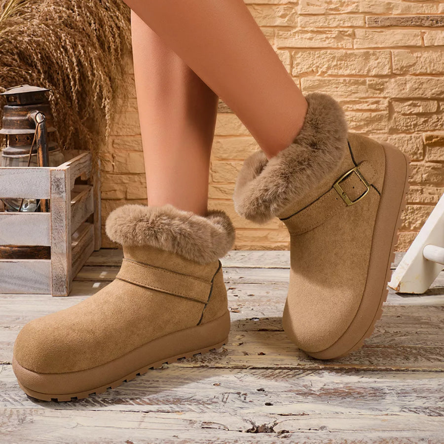 Faux Fur Lined Suede Winter Boots Khaki / 36 Apparel and Accessories