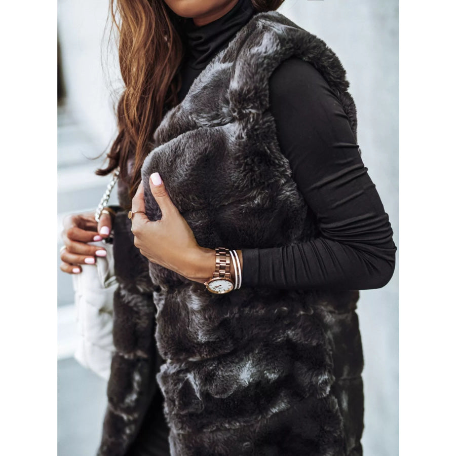 Faux Fur Longline Vest Coat Apparel and Accessories