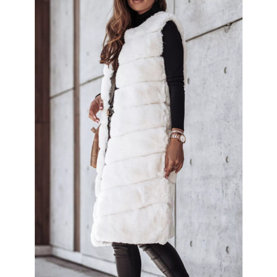 Faux Fur Longline Vest Coat White / S Apparel and Accessories