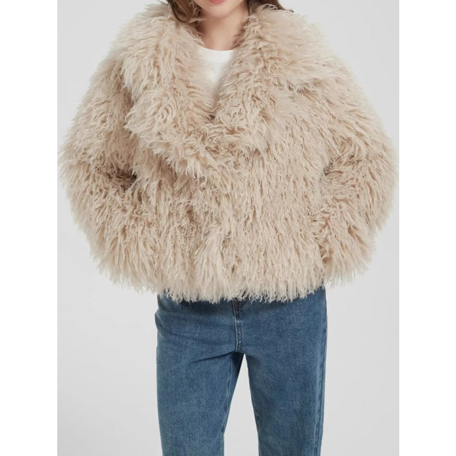 Faux Fur Open-Front Cropped Outerwear Apparel and Accessories
