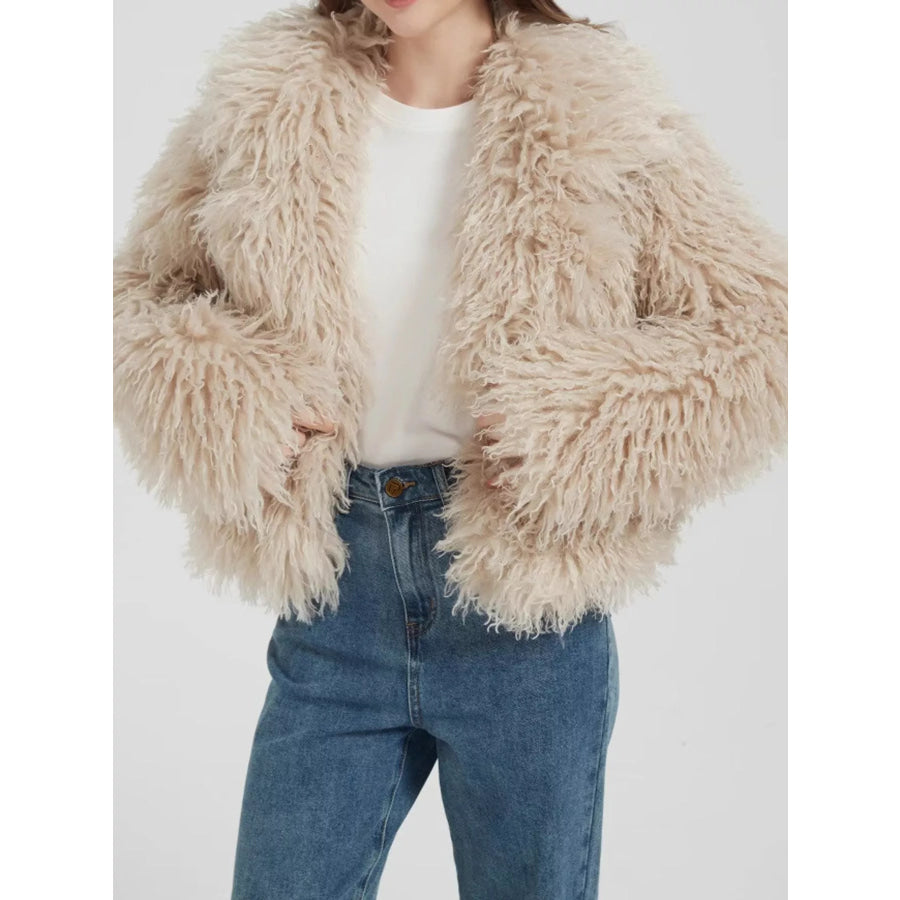 Faux Fur Open-Front Cropped Outerwear Apparel and Accessories