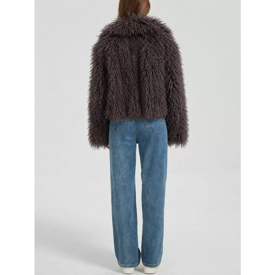 Faux Fur Open-Front Cropped Outerwear Apparel and Accessories