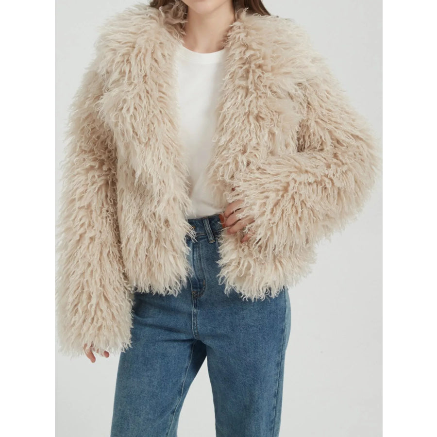 Faux Fur Open-Front Cropped Outerwear Apparel and Accessories