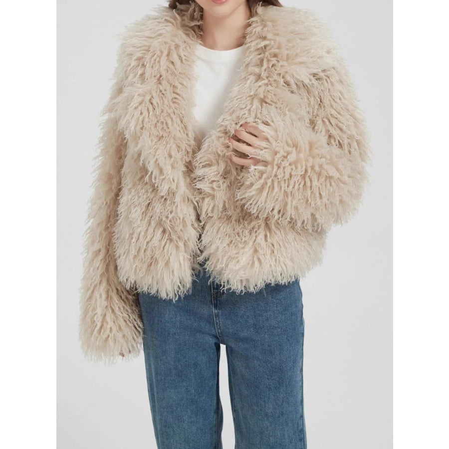 Faux Fur Open-Front Cropped Outerwear Apparel and Accessories