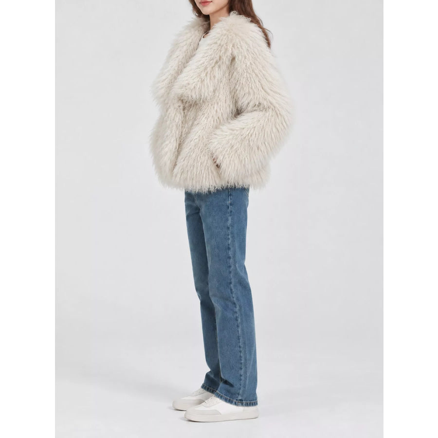 Faux Fur Open-Front Cropped Outerwear Apparel and Accessories