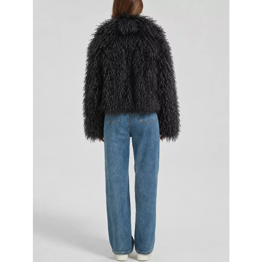 Faux Fur Open-Front Cropped Outerwear Apparel and Accessories