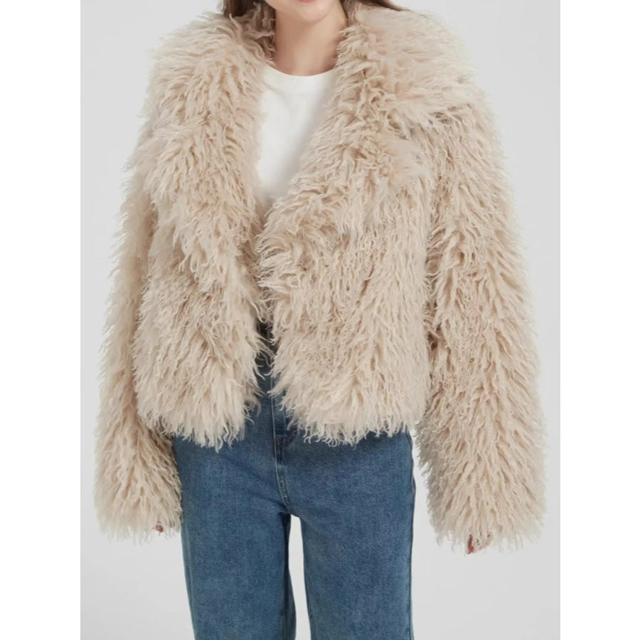 Faux Fur Open-Front Cropped Outerwear Apparel and Accessories