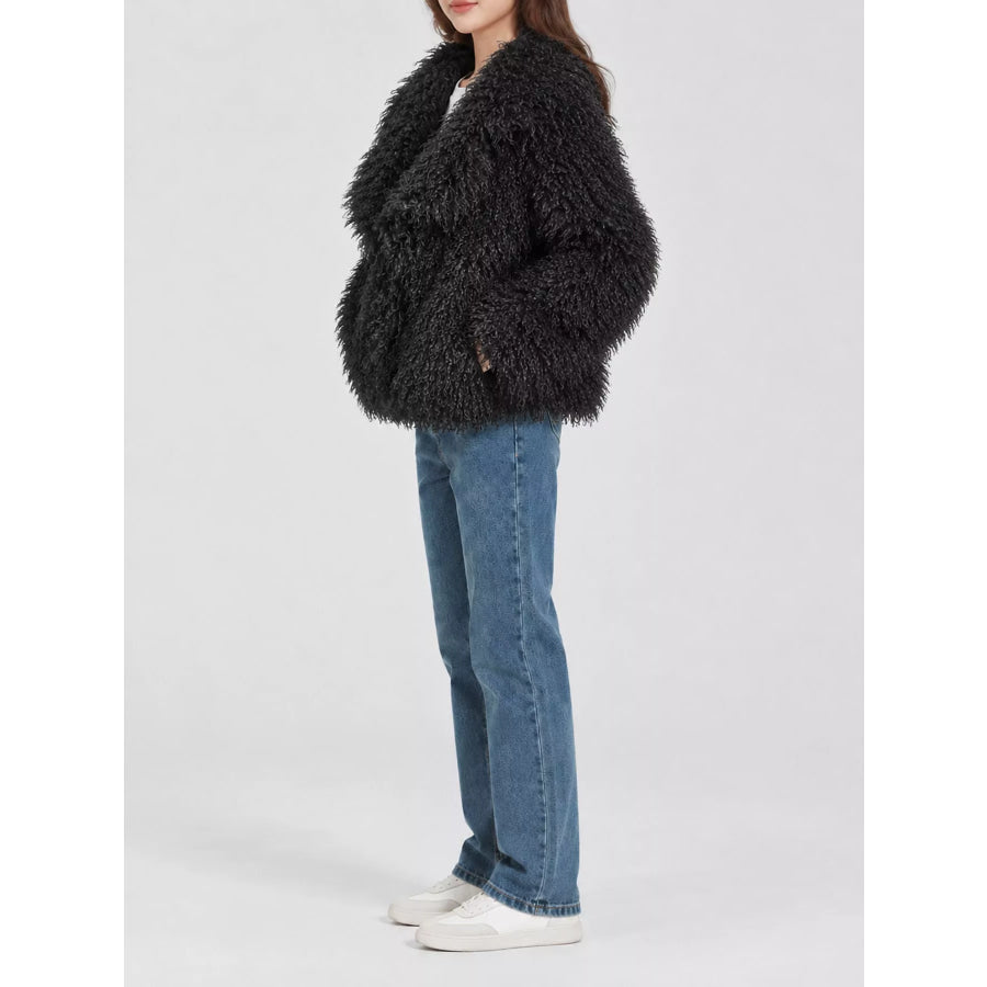 Faux Fur Open-Front Cropped Outerwear Black / XS Apparel and Accessories