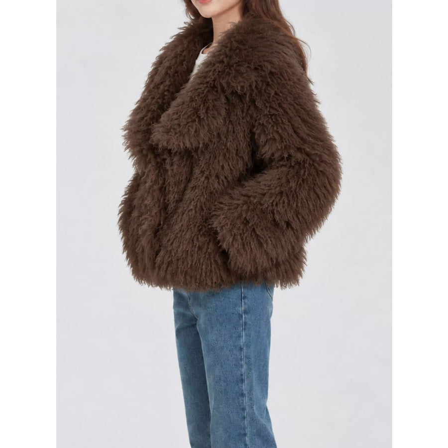 Faux Fur Open-Front Cropped Outerwear Brown / XS Apparel and Accessories