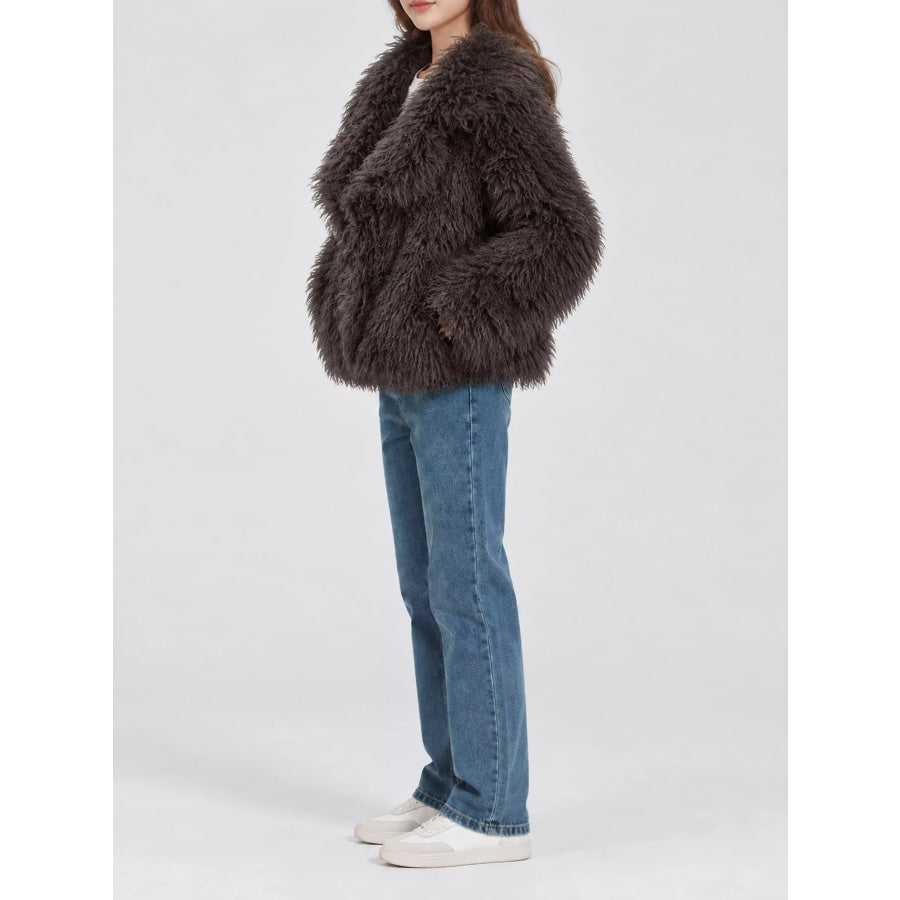 Faux Fur Open-Front Cropped Outerwear Chocolate / XS Apparel and Accessories