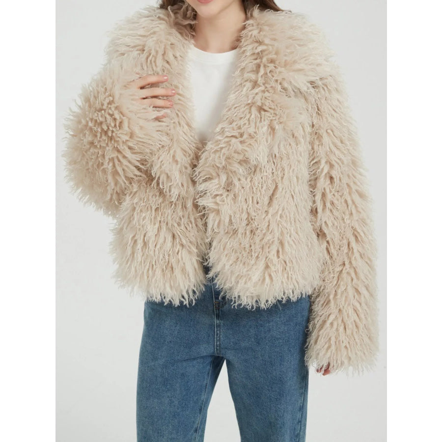 Faux Fur Open-Front Cropped Outerwear Cream / XS Apparel and Accessories