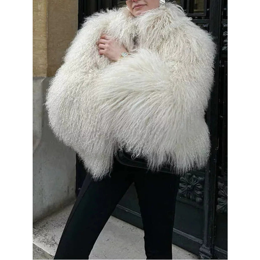 Faux Fur Open-Front Cropped Outerwear White / XS Apparel and Accessories