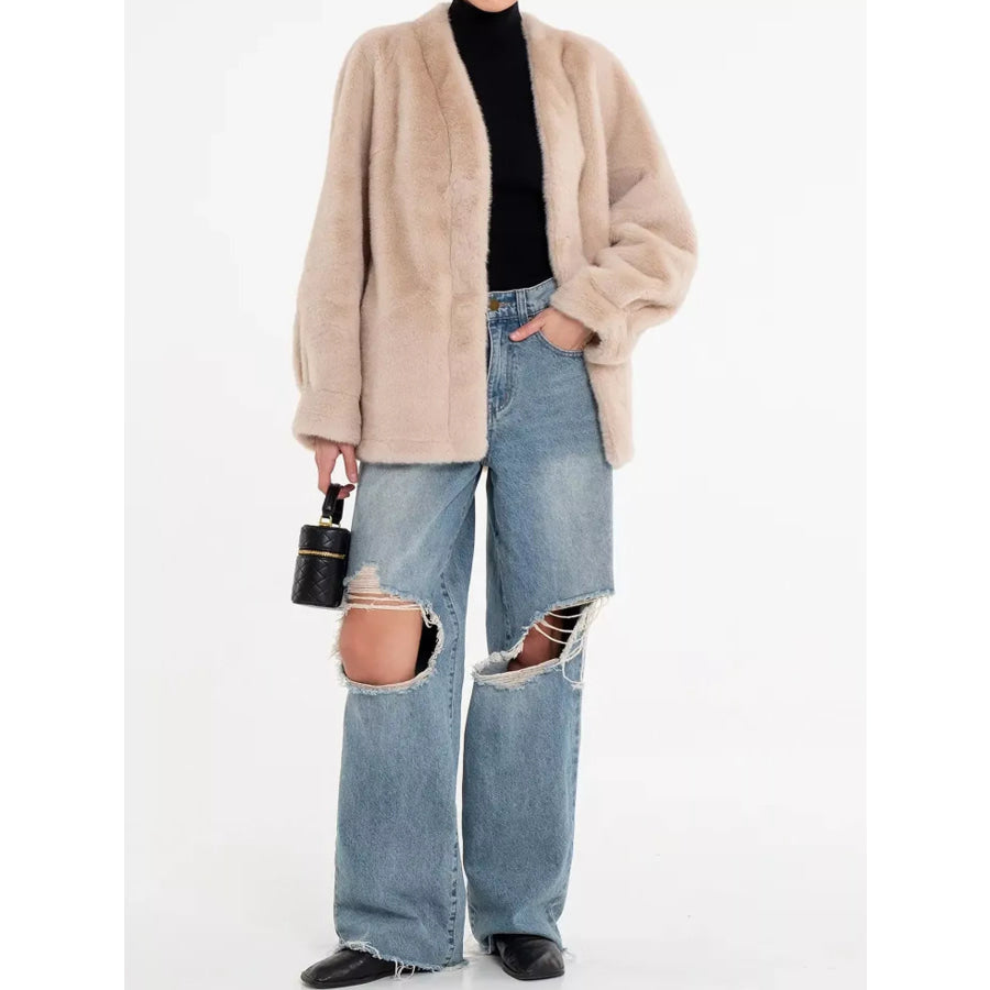 Faux Fur Open-Front Outerwear Apparel and Accessories