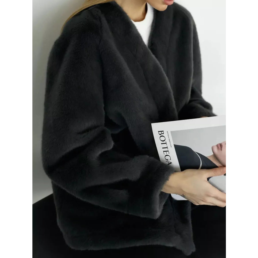 Faux Fur Open-Front Outerwear Apparel and Accessories