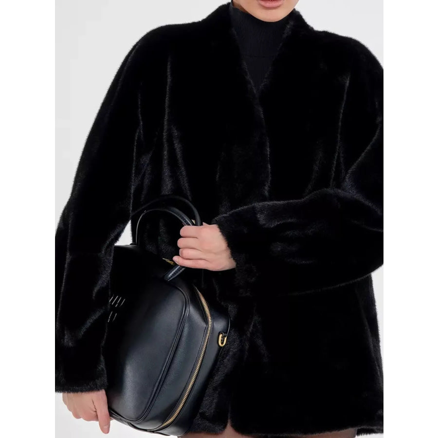 Faux Fur Open-Front Outerwear Black / S Apparel and Accessories