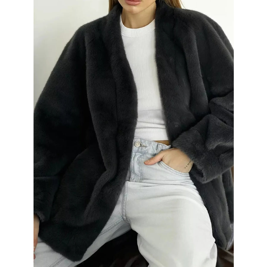 Faux Fur Open-Front Outerwear Dark Gray / S Apparel and Accessories