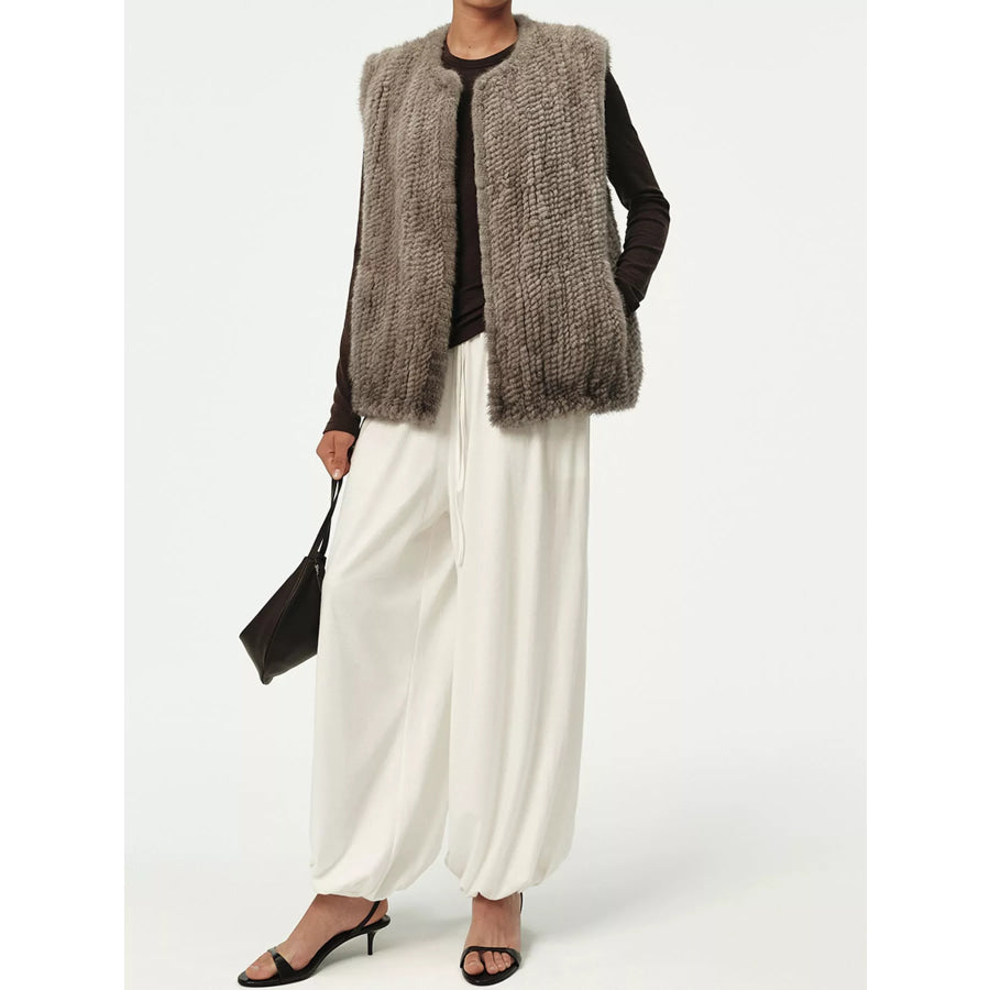 Faux Fur Open Front Vest Coat Apparel and Accessories