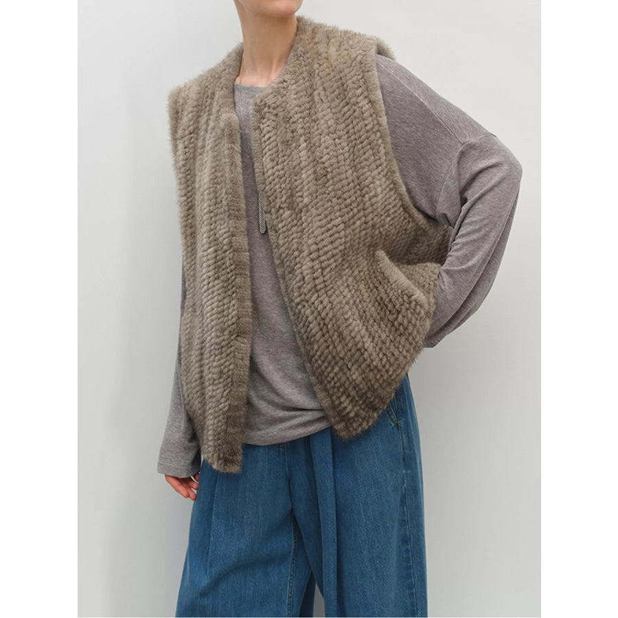 Faux Fur Open Front Vest Coat Apparel and Accessories