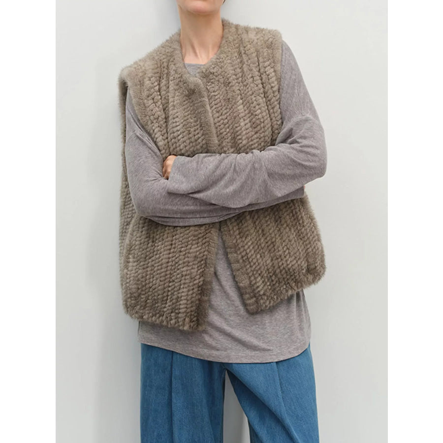 Faux Fur Open Front Vest Coat Apparel and Accessories