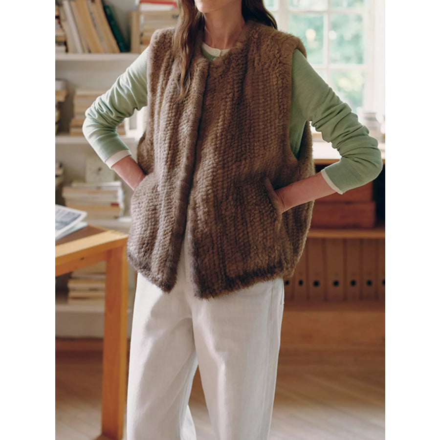 Faux Fur Open Front Vest Coat Apparel and Accessories