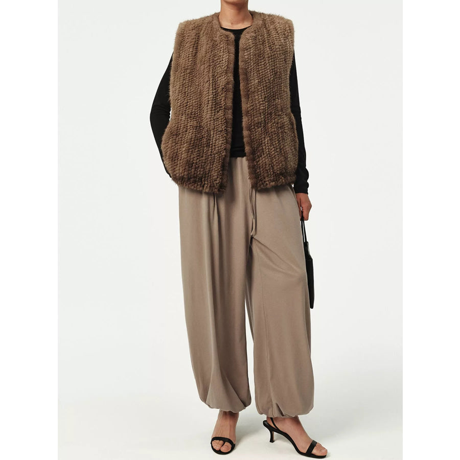 Faux Fur Open Front Vest Coat Apparel and Accessories