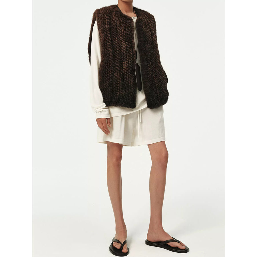 Faux Fur Open Front Vest Coat Apparel and Accessories