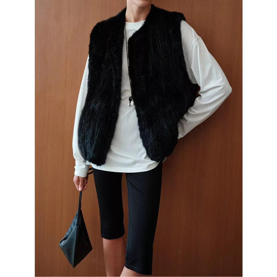 Faux Fur Open Front Vest Coat Apparel and Accessories