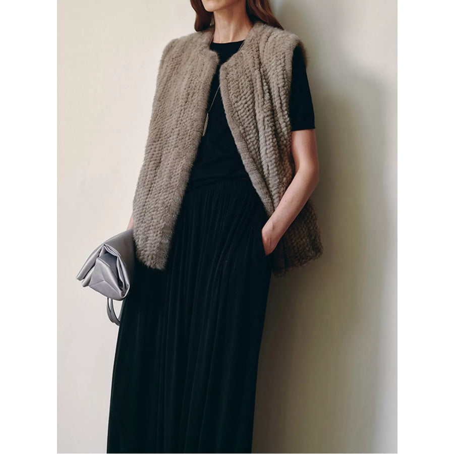 Faux Fur Open Front Vest Coat Apparel and Accessories