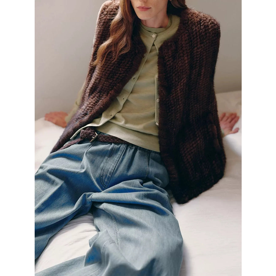 Faux Fur Open Front Vest Coat Apparel and Accessories